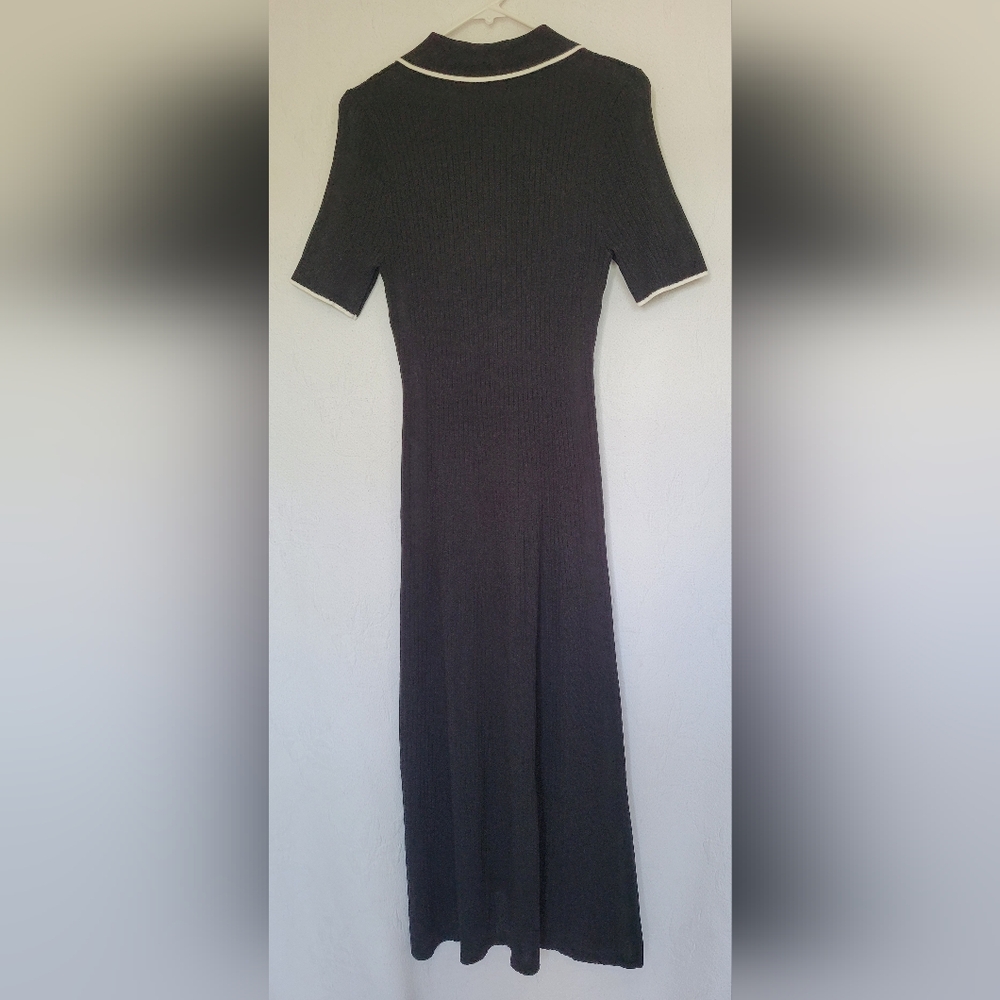 Merokeety Women's V-Neck Black Ribbed Knit Maxi Dress Bodycon Office/Carrer Med - Picture 7 of 16